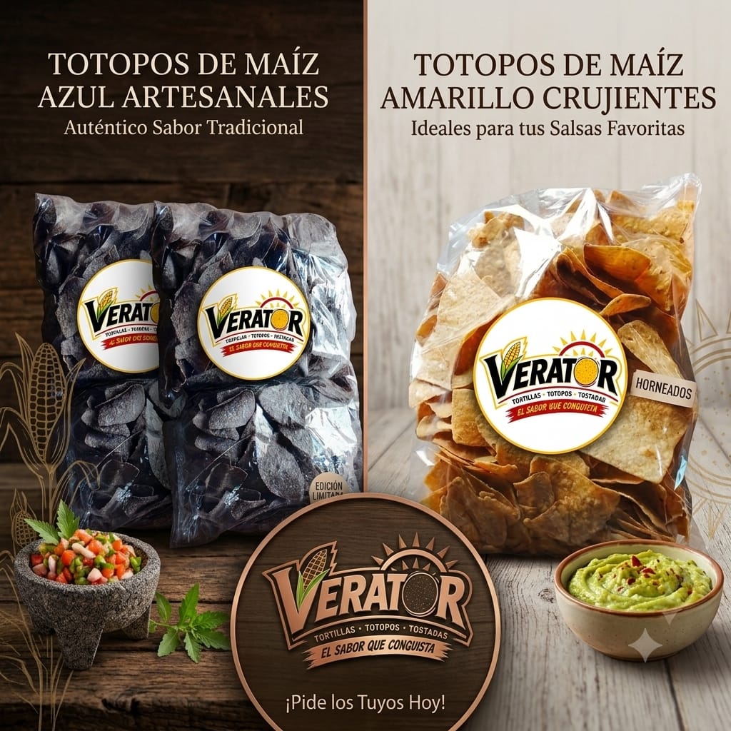 Totopos de maíz azul y amarillo Verator